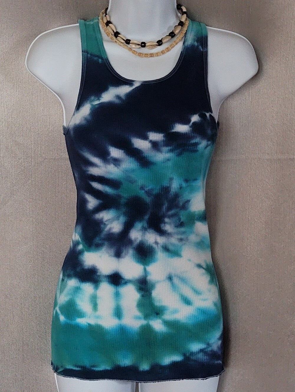 Tie-Dye Ribbed Tank Top - Blue & Teal